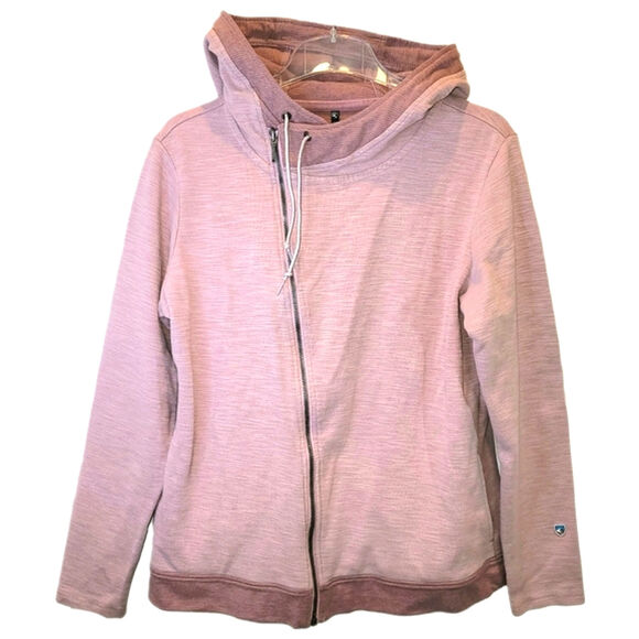 Kuhl Arva Asymmetrical Hoodie Full Zip Womens Large XL Pink Jacquard Two Tone - Picture 5 of 16